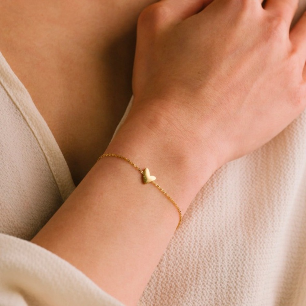 18K Gold Stainless Steel Tiny Heart Dainty Bracelet